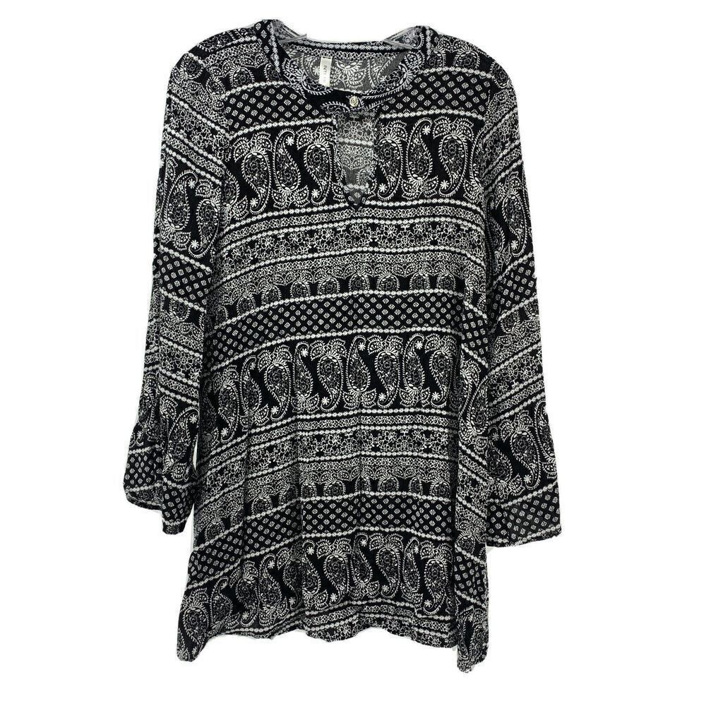 Interi Black Paisley Bell Sleeve Tunic Medium